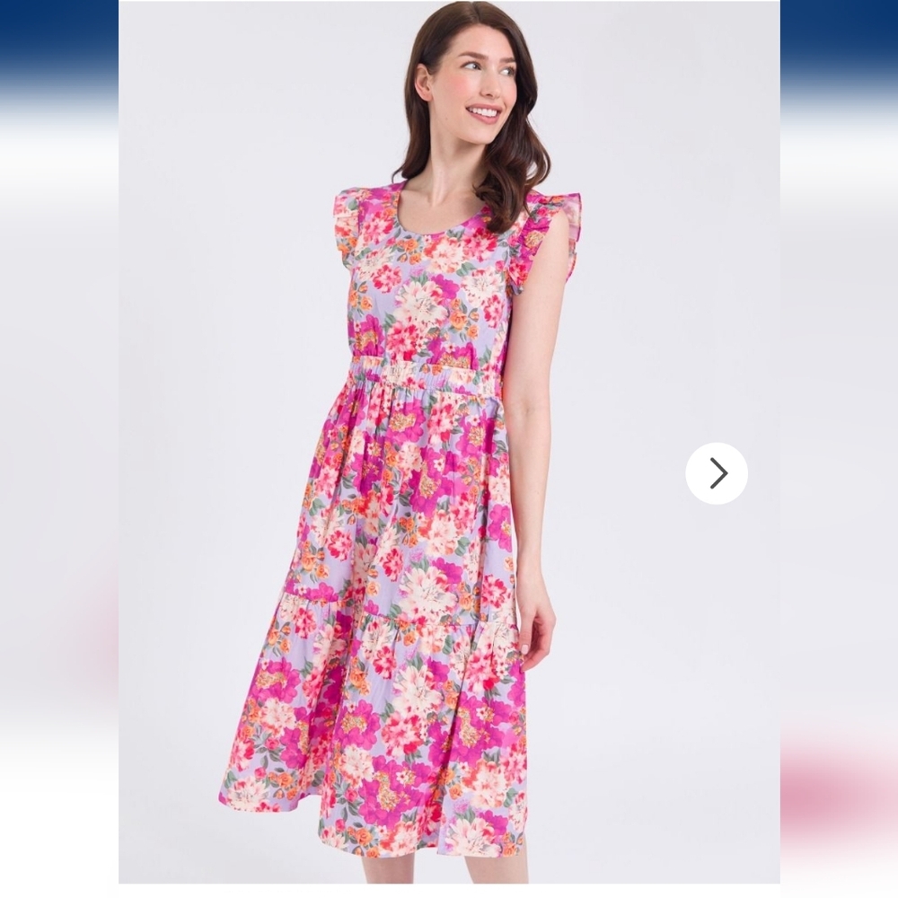 Ruffle Butts Pink Floral Midi Dress